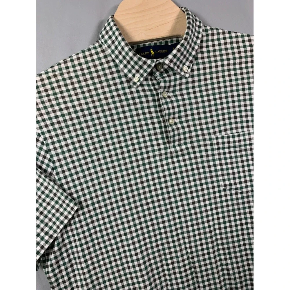 Polo Ralph Lauren Mens Green Gingham Pima Cotton Modal Polo Shirt Large L